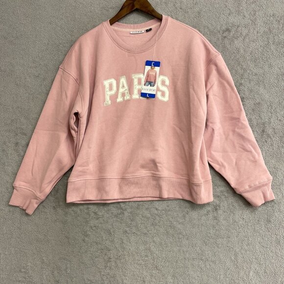 Elle Sport Women's L Paris Dusty Rose Sweatshirt Graphic Crewneck Pullover M0803 - Picture 2 of 10
